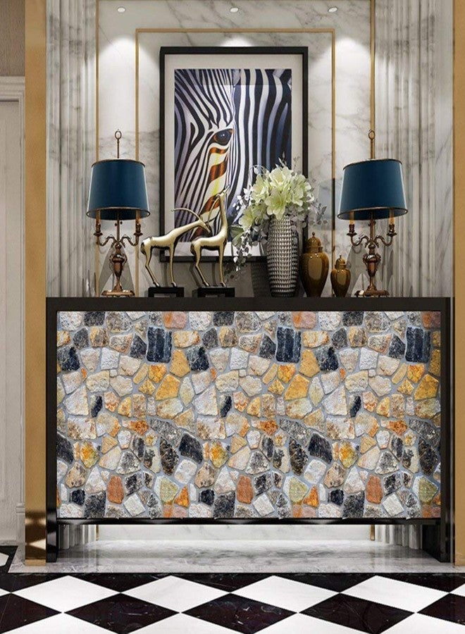 إمبريشنز ورق جدران منزلي عصري متعدد الأشكال بنمط حجري، ورق جدران ثلاثي الأبعاد ذاتي اللصق مقاوم للماء عالي الدقة (ملصقات فينيل PVC، 500 × 45 سم، متعدد الألوان) - Image 1